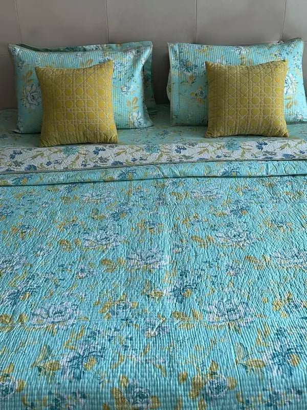 Aqua Floral Bedding Set,