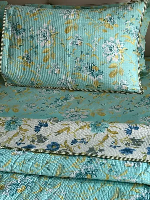 Aqua Floral Bedding Set,