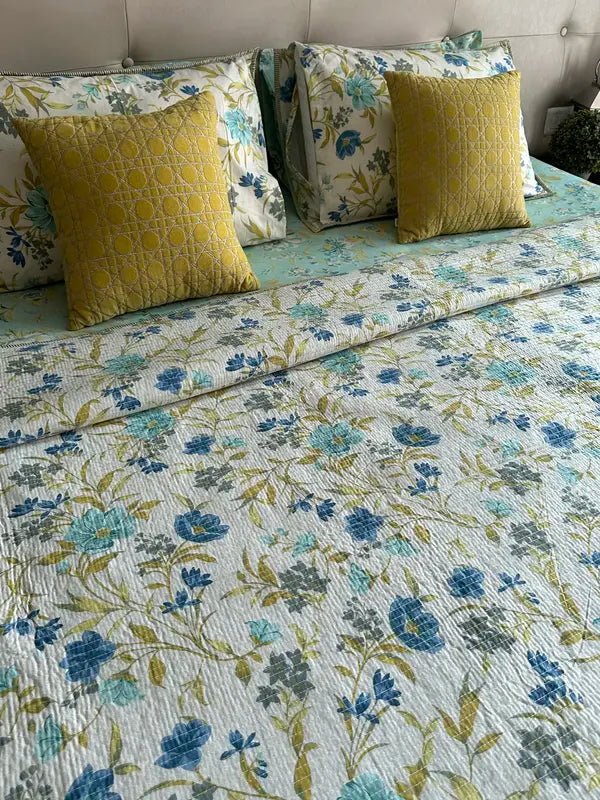 Aqua Floral Bedding Set,