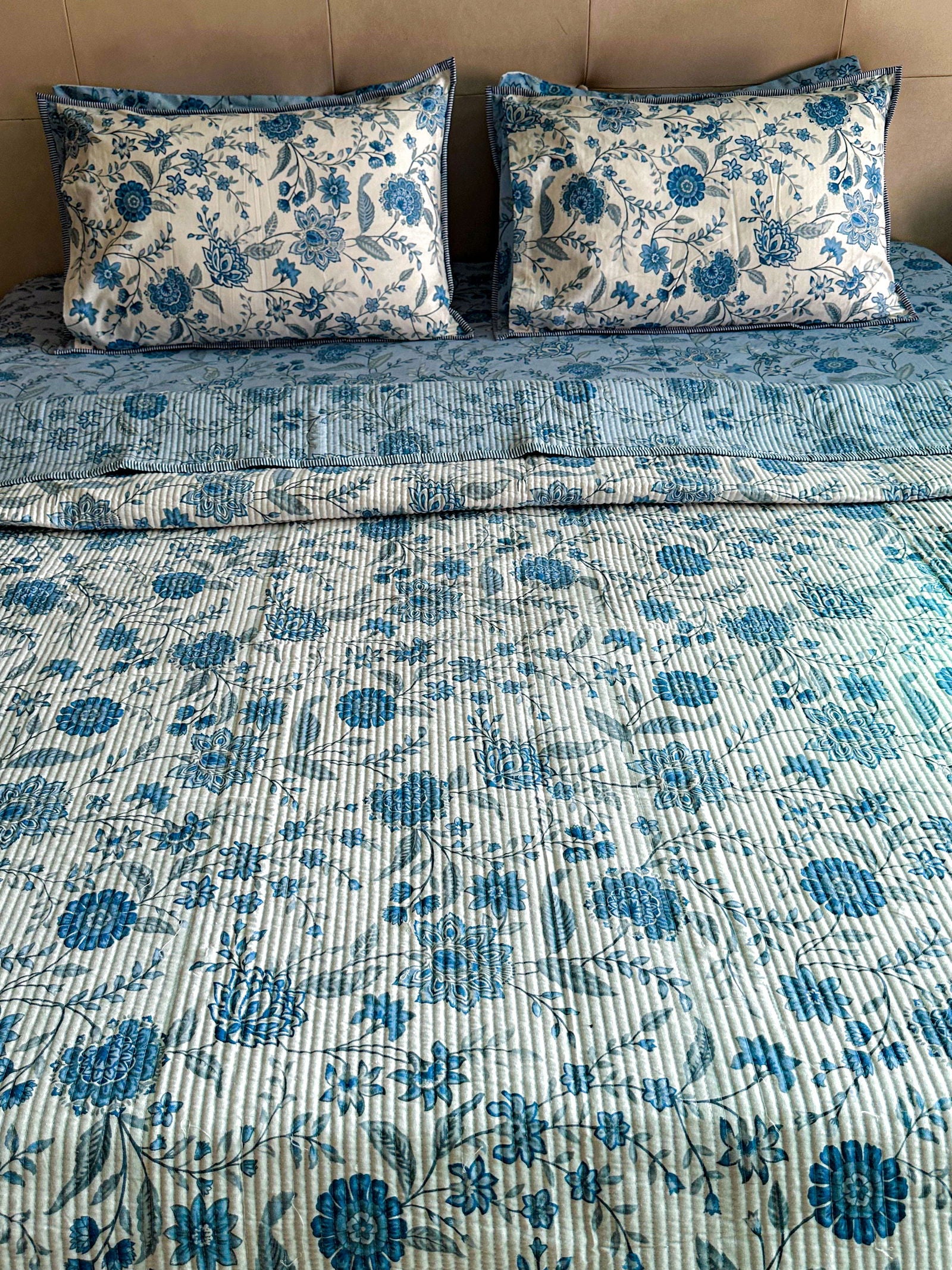 Blue floral Quilted Bedcover - Cool Threadz