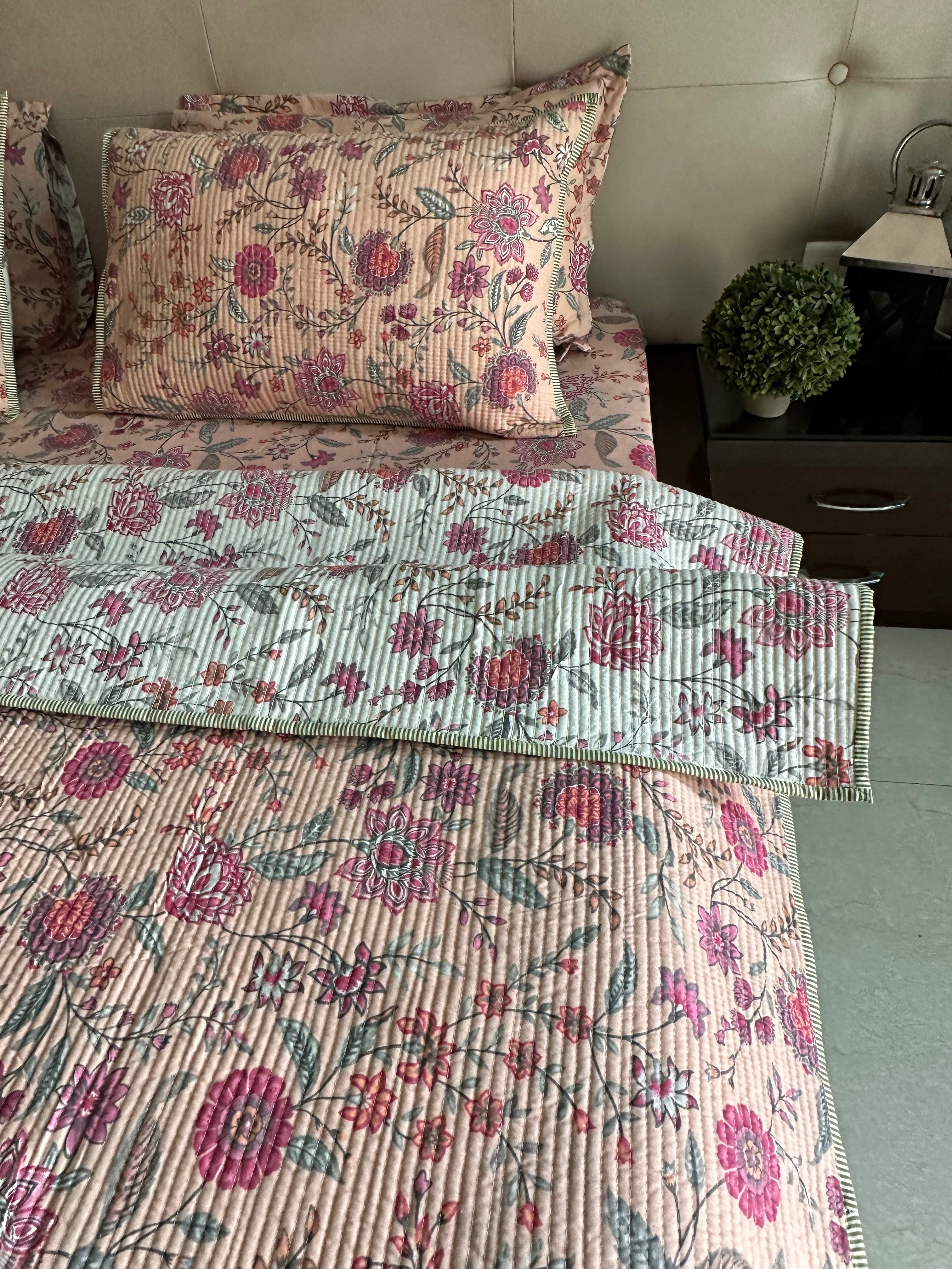 Peach Floral Bedding Set - Cool Threadz