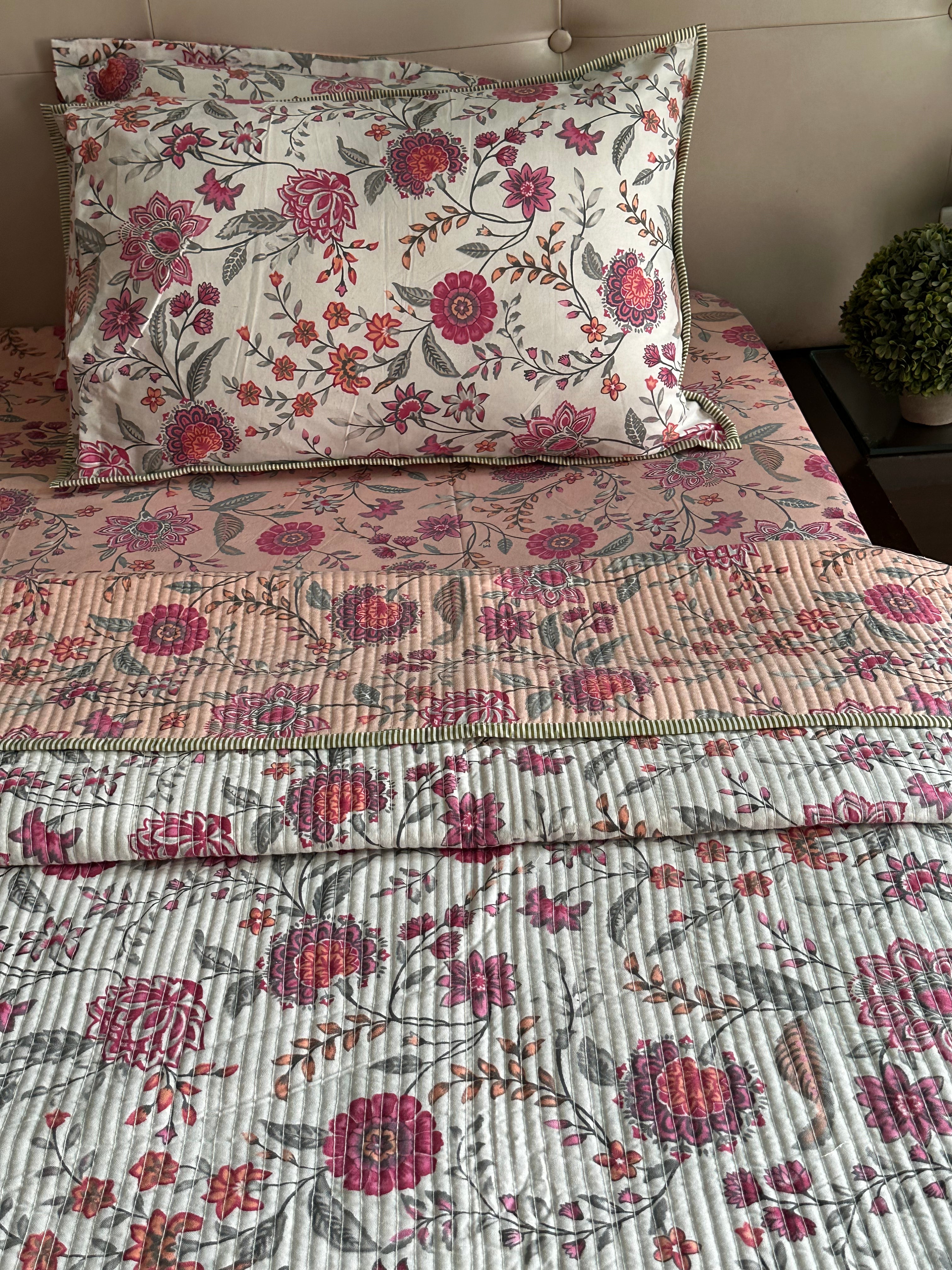 Peach Floral Bedding Set - Cool Threadz