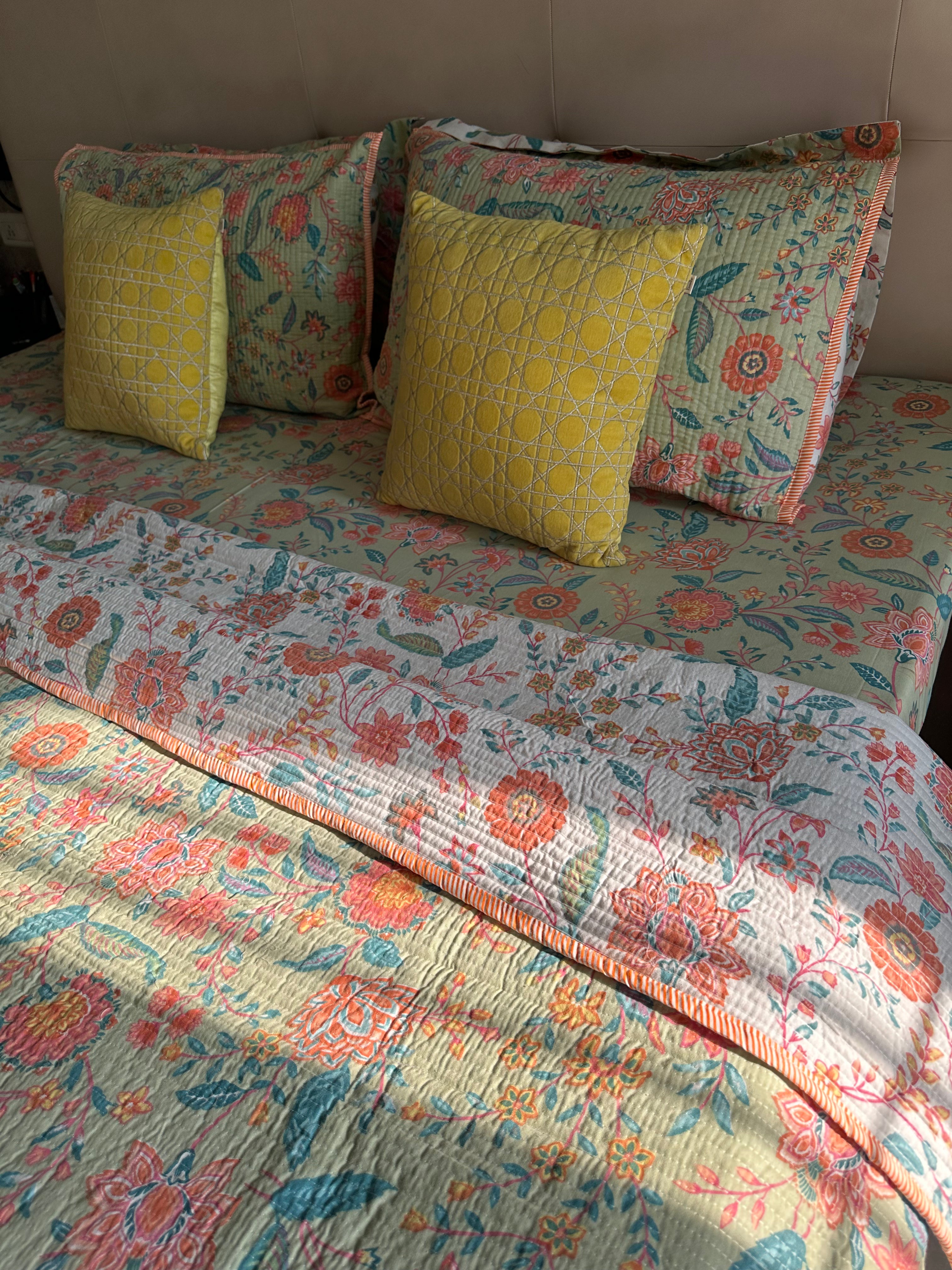 Green Floral Bedding Set - Cool Threadz