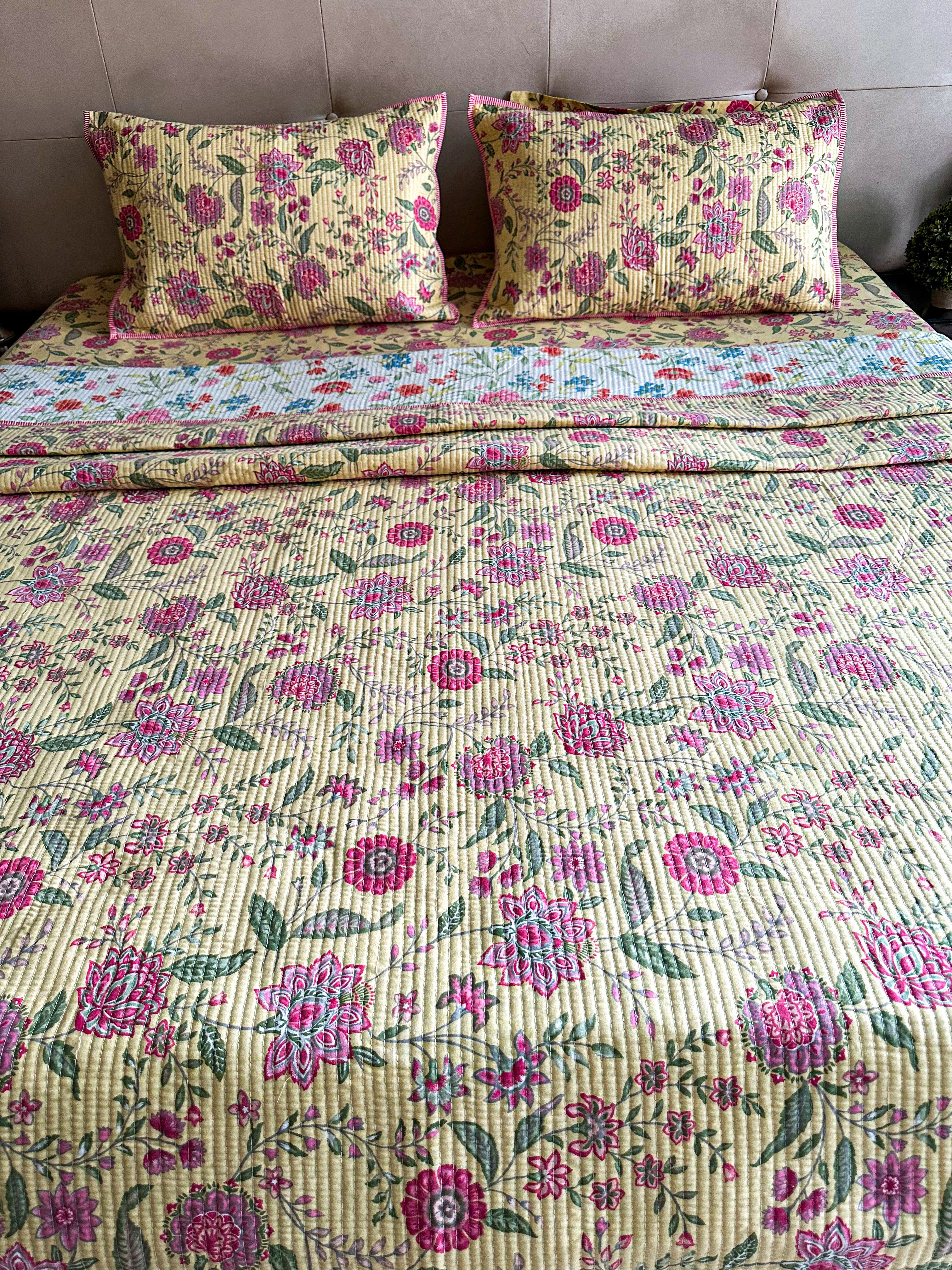 Yellow floral Quilted Bedcover